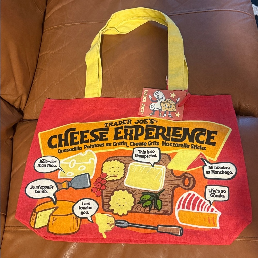 NWT 🏷️ Trader Joe's Cheese Experience Tote Bag - Red & Yellow
